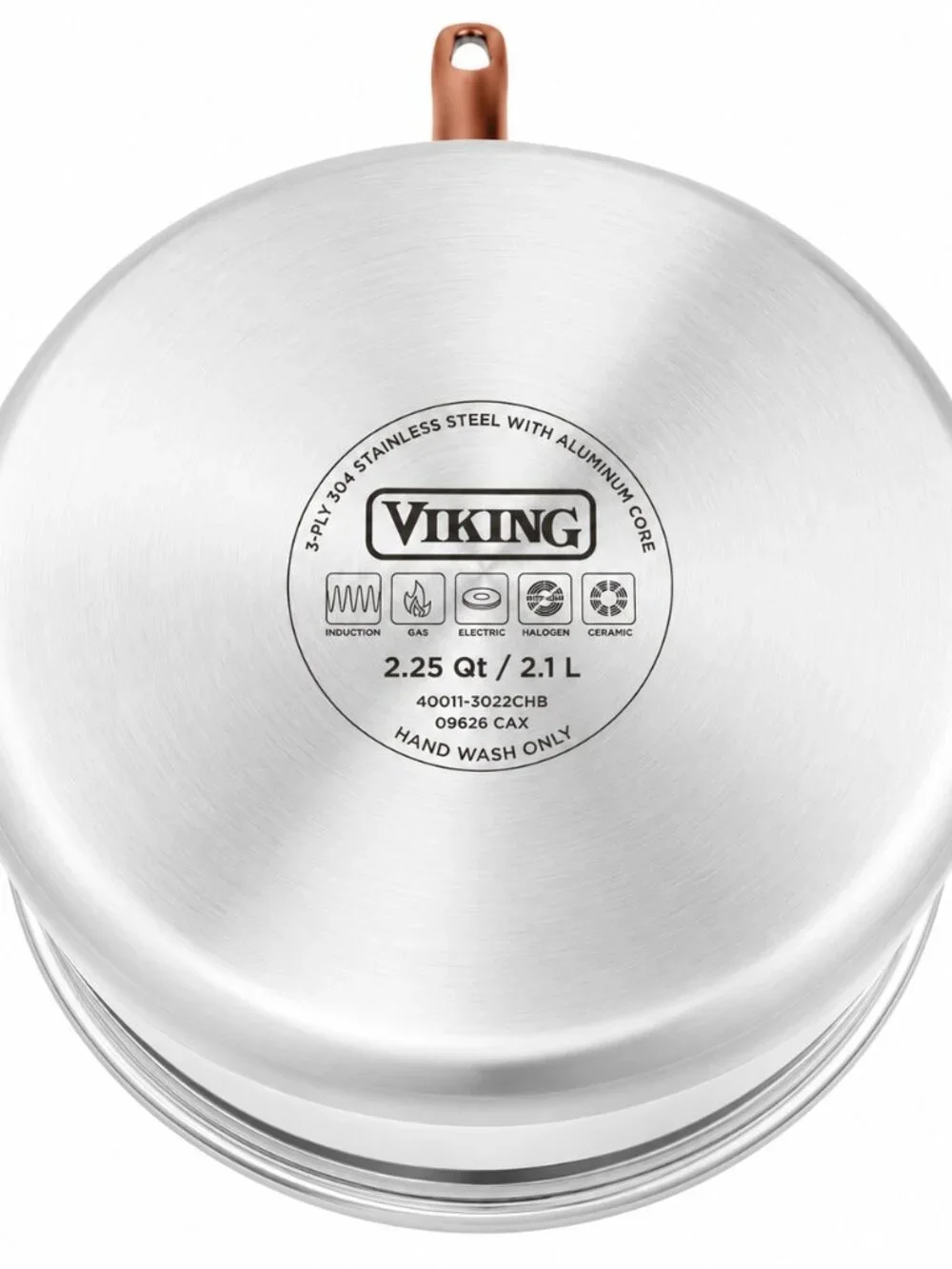Viking 3-Ply Stainless Steel 2.25 Quart Sauce Pan Glass Lid Copper Handle